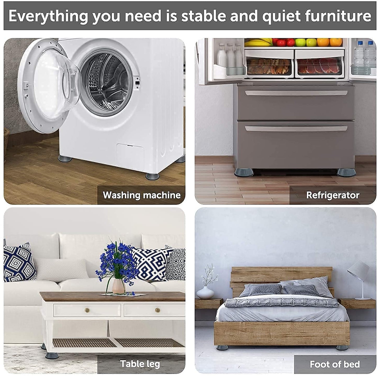 Anti Vibration Pad-Anti-vibration Pads For Washing Machine - 4 Pcs Shock Proof Feet For Washer ? Dryer, Great For Home, Laundry Room, Kitchen, Washer, Dryer, Table, Chair, Sofa, Bed (4 Units)